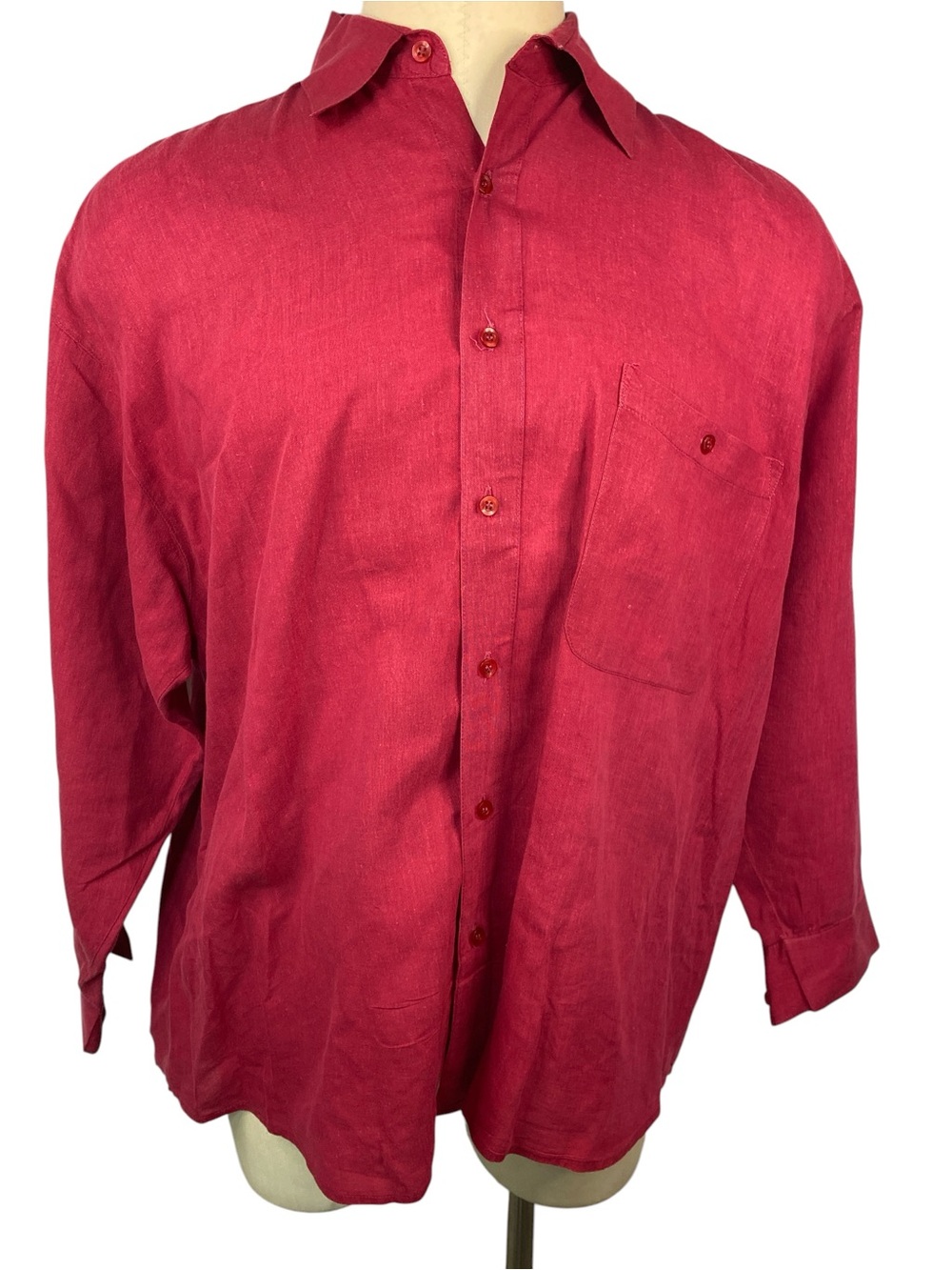 Protest Linen Blend Long Sleeve Button-Up Shirt in Deep Berry Red Men’s Large